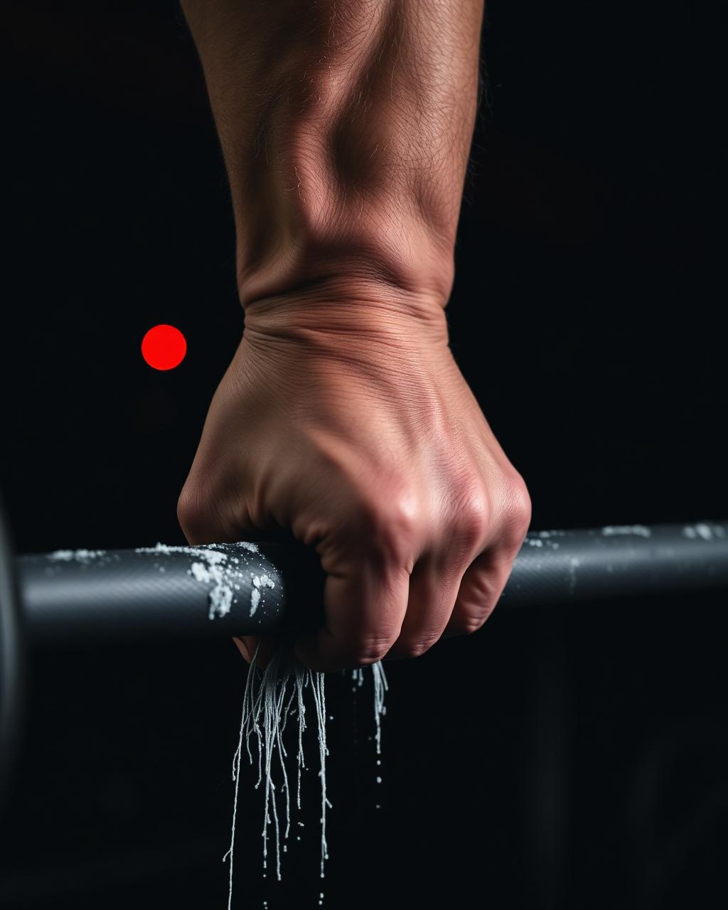 Chalked grip on the bar